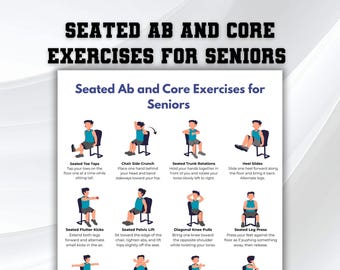 Seated Ab and Core Exercises for Seniors, Seated Workout Chart, Gentle Senior Fitness, Low Impact Routine, Chair Workout for Older Adults