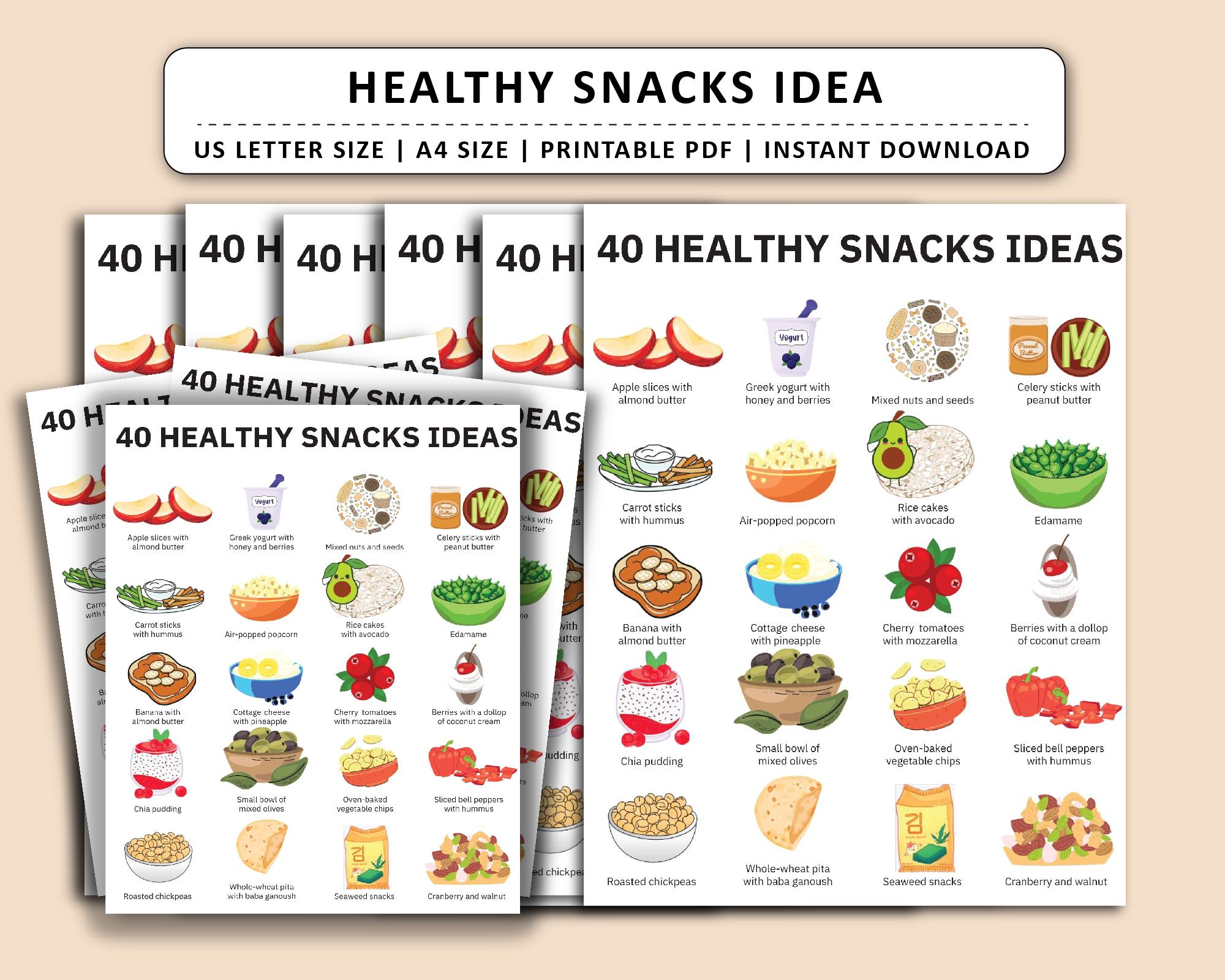 Snack List Fillable Healthy Snack Ideas, Snack Recipes Printable, Snacks Grocery List ...