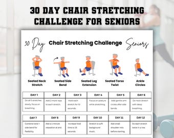 30 Day Chair Workout Plan, Gentle Seated Workout for Elderly at Home PDF, Seated Exercises for Seniors, Printable Chair Fitness Routine PDF