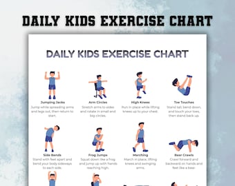 Kids Exercise Chart, Physical Literacy Visual Cards, Exercise Posters For Kids, Fun Workout Poster for Children, Indoor Physical Activity