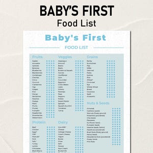 Baby First Food Checklist, Baby First Food Track, Digital Baby First Food Checklist, Weaning Chart, First Foods Inventory list, Diet Tracker