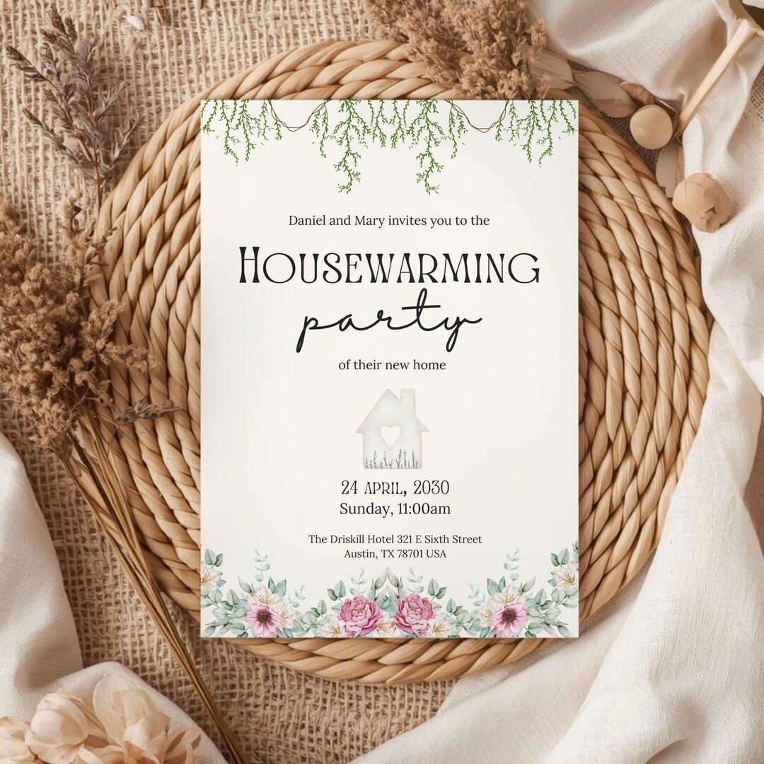 Floral Housewarming Invitation, Modern, Minimalist, Invitation Template ...