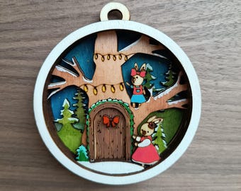 Laser Cut Bunny Christmas Ornament: Layered Glowforge File (Digital File)