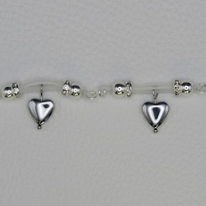 Pair of Fake Nipple Piercings - Plated Hematite Heart Charms - Adjustable and Comfortable for Daily Wear | Fake Nipple Rings | Non Pierce
