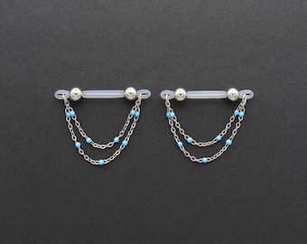 Pair of Waterproof Fake Nipple Piercings, Stainless Steel Chain Faux Nipple Rings, Sexy Clip On Body Jewelry, Comfortable for All Day Wear