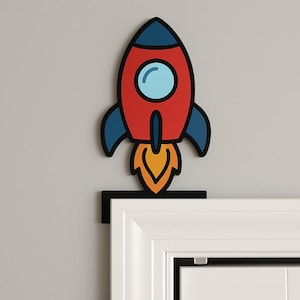 Rocket Ship Door Topper – Space Wall Decor | Cartoon Rocket Door Frame Accent | Fun Kids Room & Outer Space Lover Gift