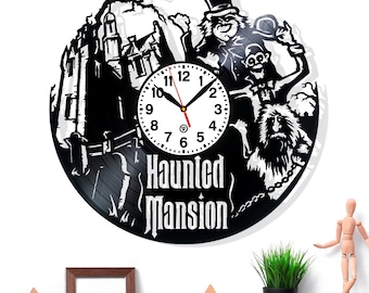 Reloj de pared con disco de vinilo · Diseño inspirado en una casa embrujada espeluznante · Cuarzo silencioso · Regalo de arte de pared gótico único para fanáticos de Halloween y el terror
