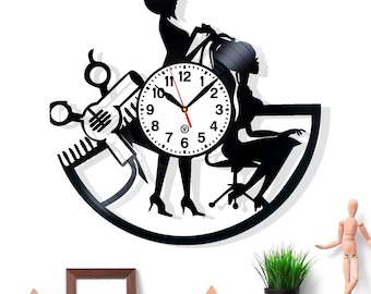 Vinyl Record Wall Clock · Beauty Salon Inspired Design · Handmade Silent Quartz Clock · Unique Fashion Wall Art for Hair & Nail Studio