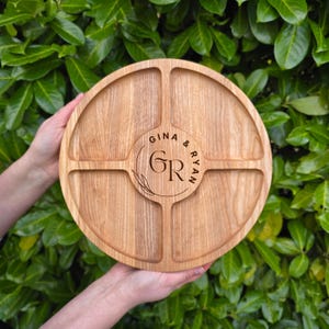 Personalised Round Wooden Serving Board: Charcuterie Platter, Divided Cheese Board
