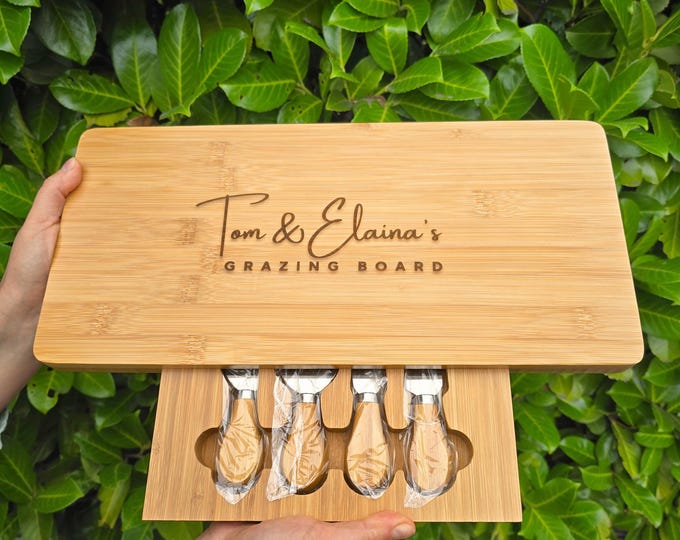 Large Personalised Cheese Board Set: Wedding, Couples, New Home Anniversary, Birthday Gift
