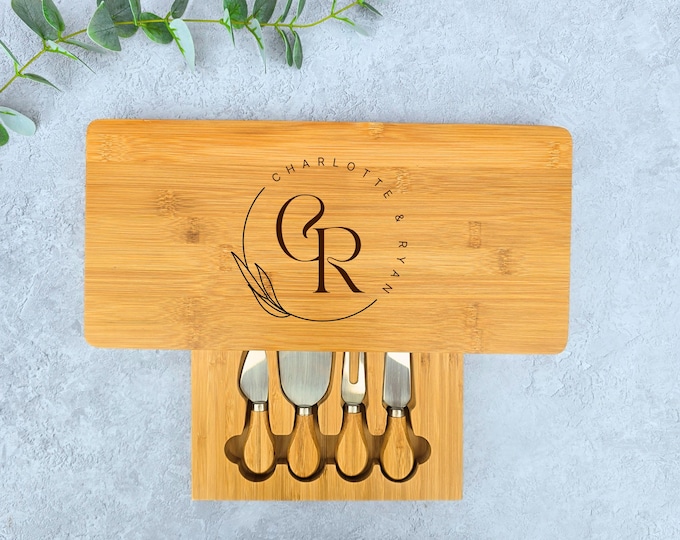 Large Personalised Cheese Board Set: Wedding, Couples, New Home, Anniversary Gift