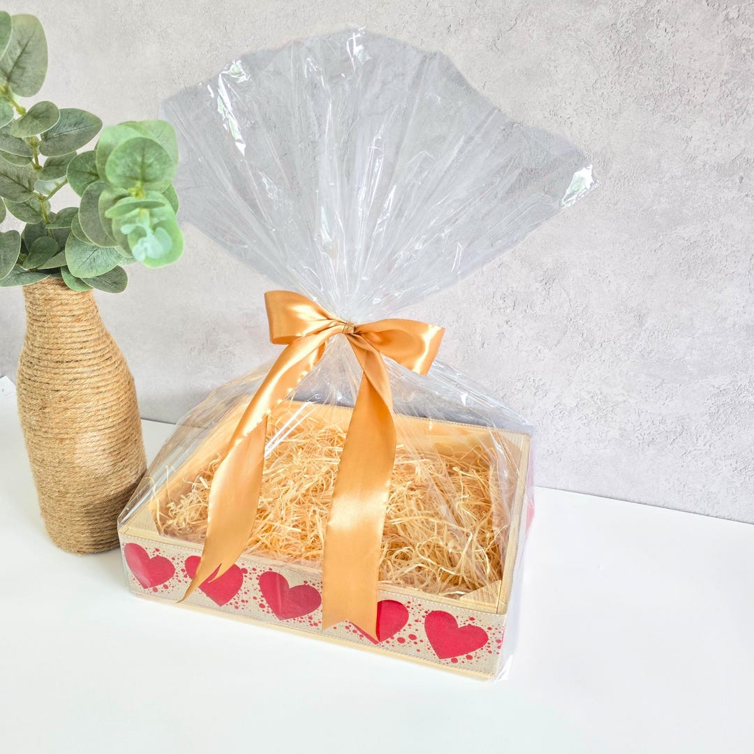 DIY Empty Wooden Gift Basket Kit: Hamper With Cellophane & Ribbon - Etsy