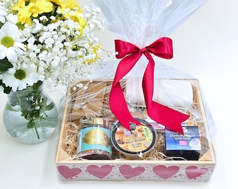 DIY Gift Hamper Kit: Empty Wooden Crate, Ribbon & Cellophane
