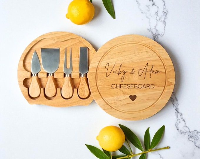Personalised Cheese Board Set: Wedding Gift for Couples, Anniversary, Birthday, New Home