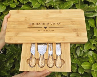 Large Personalised Cheese Board Set, Wedding and Couples, New Home, Anniversary, Birthday Gift