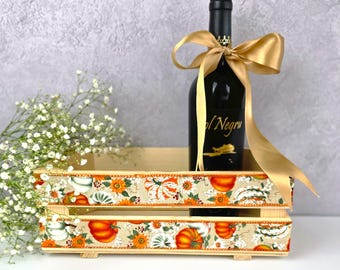 Cassa di legno a forma di zucca: scatola per dolcetti di Halloween, cesto regalo autunnale (30 cm x 15 cm)