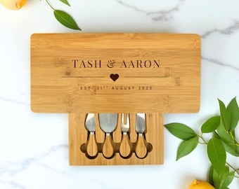 Large Personalised Cheese Board Set: Wedding Gift, Couples, New Home, Anniversary, Birthday, Christmas Gift