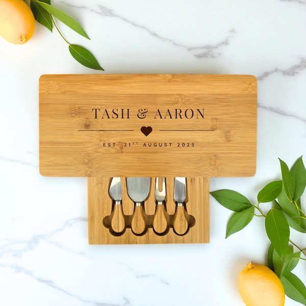 Large Personalised Cheese Board Set: Wedding Gift, Couples, New Home, Anniversary, Birthday, Christmas Gift