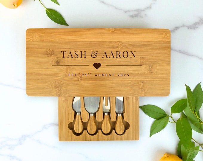 Large Personalised Cheese Board Set: Wedding Gift, Couples, New Home, Anniversary, Birthday, Christmas Gift