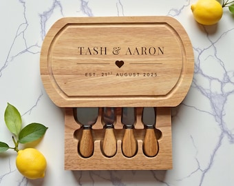 Personalised Cheese Board Set, Wedding and Couples, New Home, Anniversary, Birthday Gift