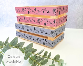 Rustic Wooden Gift Crate: DIY Hamper Kit - Floral Vine Decor