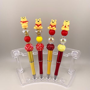 Bolígrafos inspirados en Pooh / Delatreasures / Bolígrafos con forma de oso / Oso Pooh / Bolígrafos con cuentas / Bolígrafos Focal / Bolígrafos con personajes / Oso de miel / Bolígrafos con cuentas