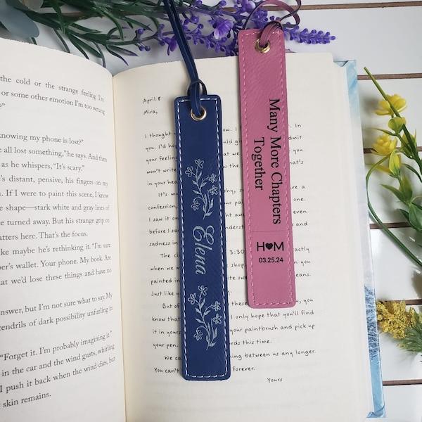 Customized PU Leather Bookmark  for Book Lover Birth Month Flower Personalized Rectangle Bookmark , Booklover gift Mother's Day Gift