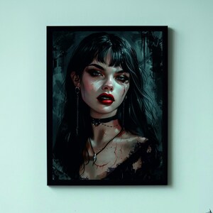 Gothic Vampire Girl Oil Painting Art Print - Dark Fantasy (Digital Download)