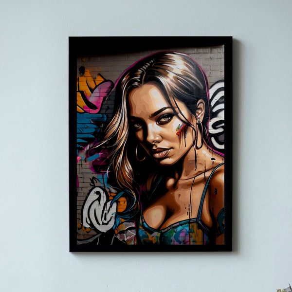 Graffiti poster with a beautiful girl/Women's poster/Room poster/Graffiti painting/Graffiti art.