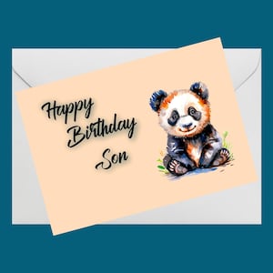 Tarjeta de cumpleaños de panda: feliz cumpleaños, hijo/tarjeta imprimible de feliz cumpleaños, tarjeta digital para hijo/tarjeta de cumpleaños imprimible