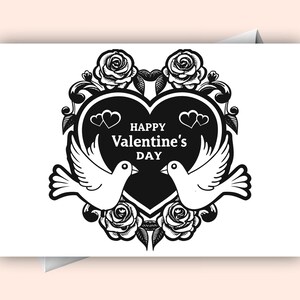 Happy Valentine's Day digitale wenskaart hart, duiven en bloemen voor geliefden