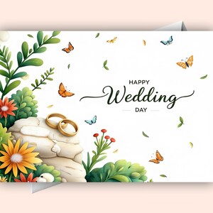 "Happy Wedding Day Digital Karte - Elegante druckbare Grußkarte für Brautpaare."