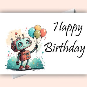 de joyeux anniversaire robot avec des ballons | Carte d'anniversaire numérique | Salutation mignonne