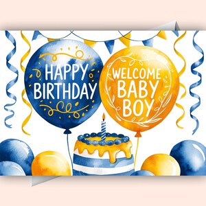 Palloncini e bandiere Buon compleanno e benvenuto ragazzo – Biglietto di auguri digitale per la festa