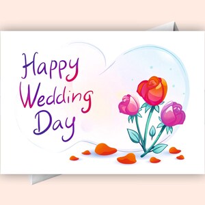 Carte de mariage fleurs aquarelle - Carte numérique joyeux jour de mariage pour les jeunes mariés