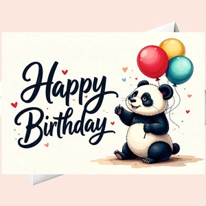 Cartão de Feliz Aniversário "Panda com Balões".