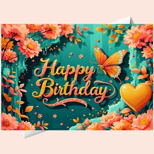 Lindo cartão de aniversário floral - Elegante saudação de feliz aniversário com design de flores