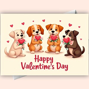 Cuccioli con cuori Biglietto di San Valentino / Saluto d'amore digitale per San Valentino