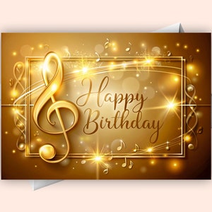 Cartão digital de notas musicais de feliz aniversário – Saudação de aniversário exclusiva para amantes da música