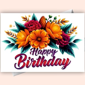 Tarjeta de cumpleaños con un elegante ramo de flores: saludo digital de feliz cumpleaños para todas las ocasiones