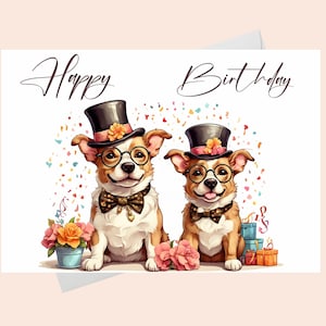 Carte de joyeux anniversaire avec des chiens drôles/téléchargement numérique/carte de joyeux anniversaire avec deux chiens drôles imprimable/carte de joyeux anniversaire imprimable