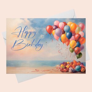 Cartão de aniversário com balões aquarela para impressão/Download DIGITAL/Cartão de aniversário com balões lindos para impressão/Cartão de aniversário para impressão/Cartão de aniversário para impressão
