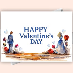 Biglietto di auguri per San Valentino / Acquerello Due amanti Saluto romantico digitale