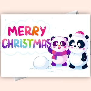 Digitale kaart Panda's Say Merry Christmas - fijne jaarwisseling voor de feestdagen