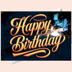 Cartão de aniversário engraçado de soldagem – Imprimível digital com texto dourado – Feliz aniversário do soldador – Cartão exclusivo para marido, pai, colega de trabalho