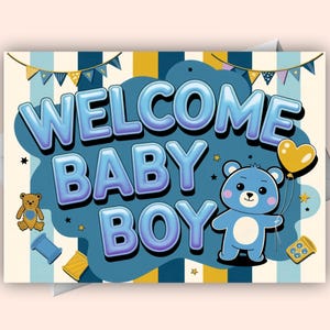 Tarjeta digital de bienvenida para bebé niño / Saludo para recién nacido / Anuncio de bebé imprimible