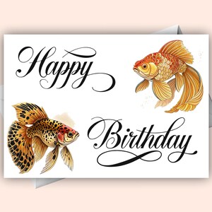 Lindo cartão de felicitações digital de feliz aniversário de peixinho dourado | Cartão de aniversário para impressão