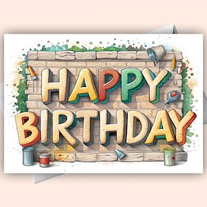 Cartão de Feliz Aniversário Graffiti – Saudação Digital Colorida para Download Instantâneo Imprimível