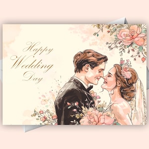 Tarjeta digital de feliz día de bodas para los novios: elegante tarjeta de felicitación para bodas