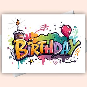 Cartão de Aniversário Digital Graffiti - Saudação em Estilo Urbano | Cartão para Imprimir com Download Instantâneo